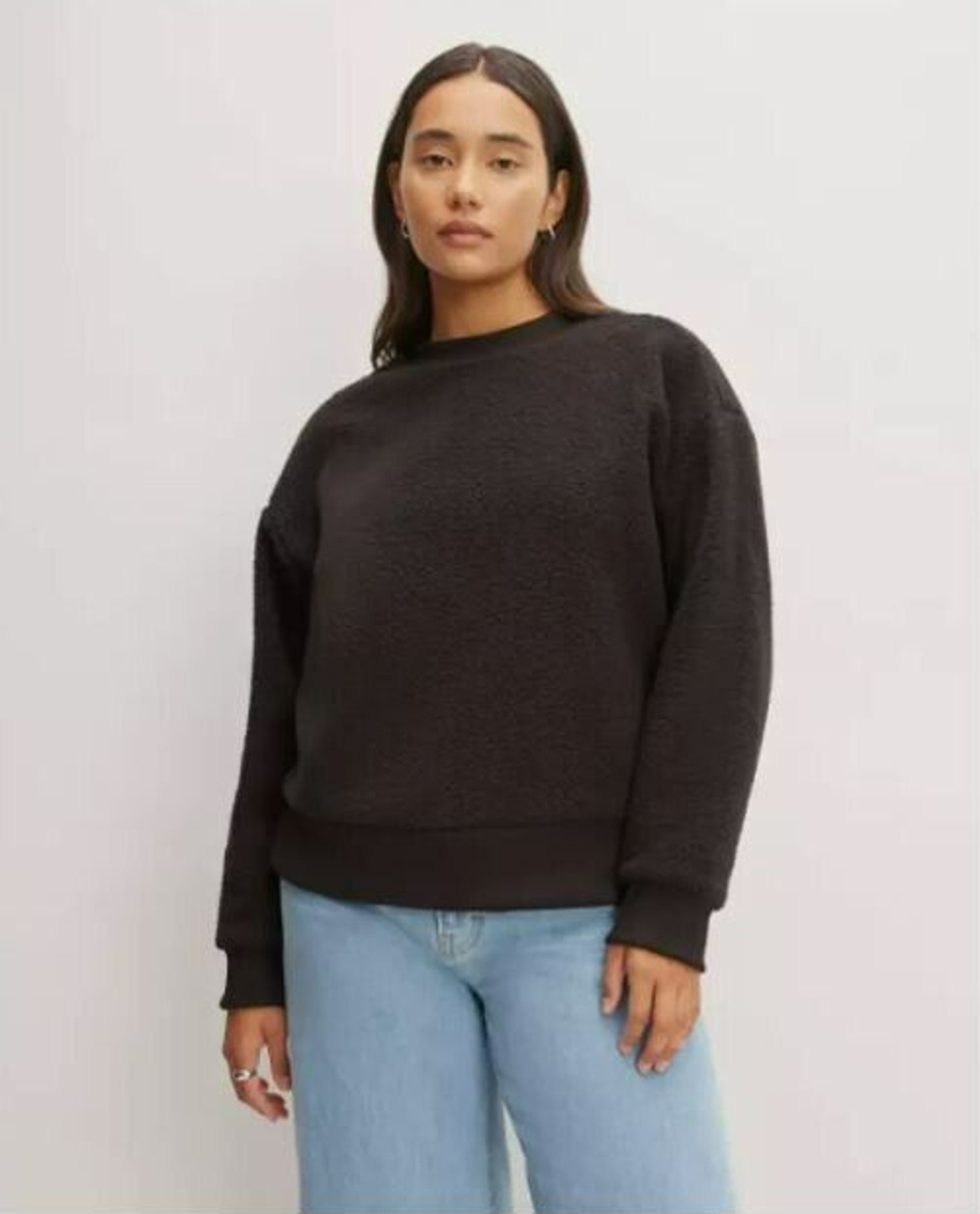 New Everlane Black Fleece Oversized Teddy Crewneck Sweater Small